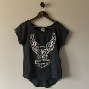 HARLEY DAVIDSON WOMEN’S BANDANA EAGLE HI-LOW SHORT SLEEVE TEE SIZE SMALL